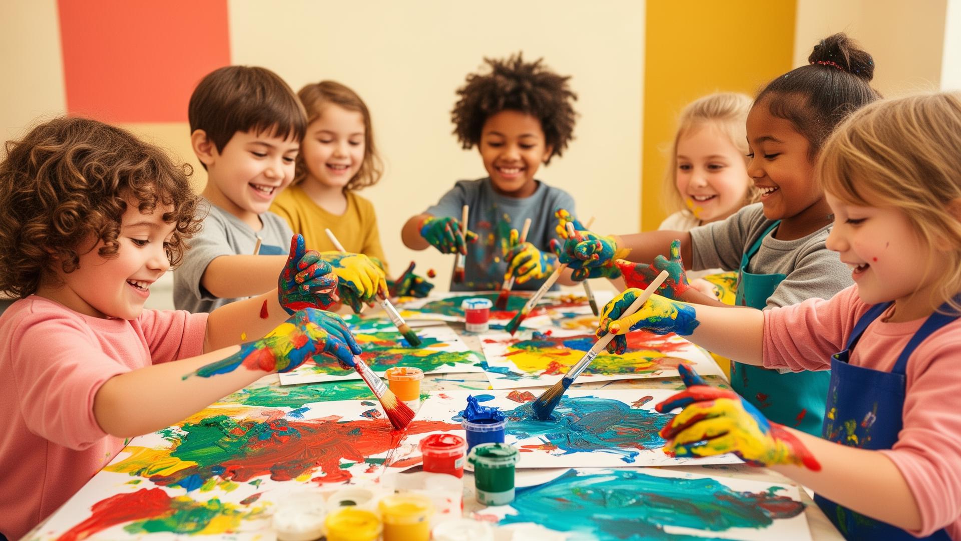 Children painting at Tiny Hands studio