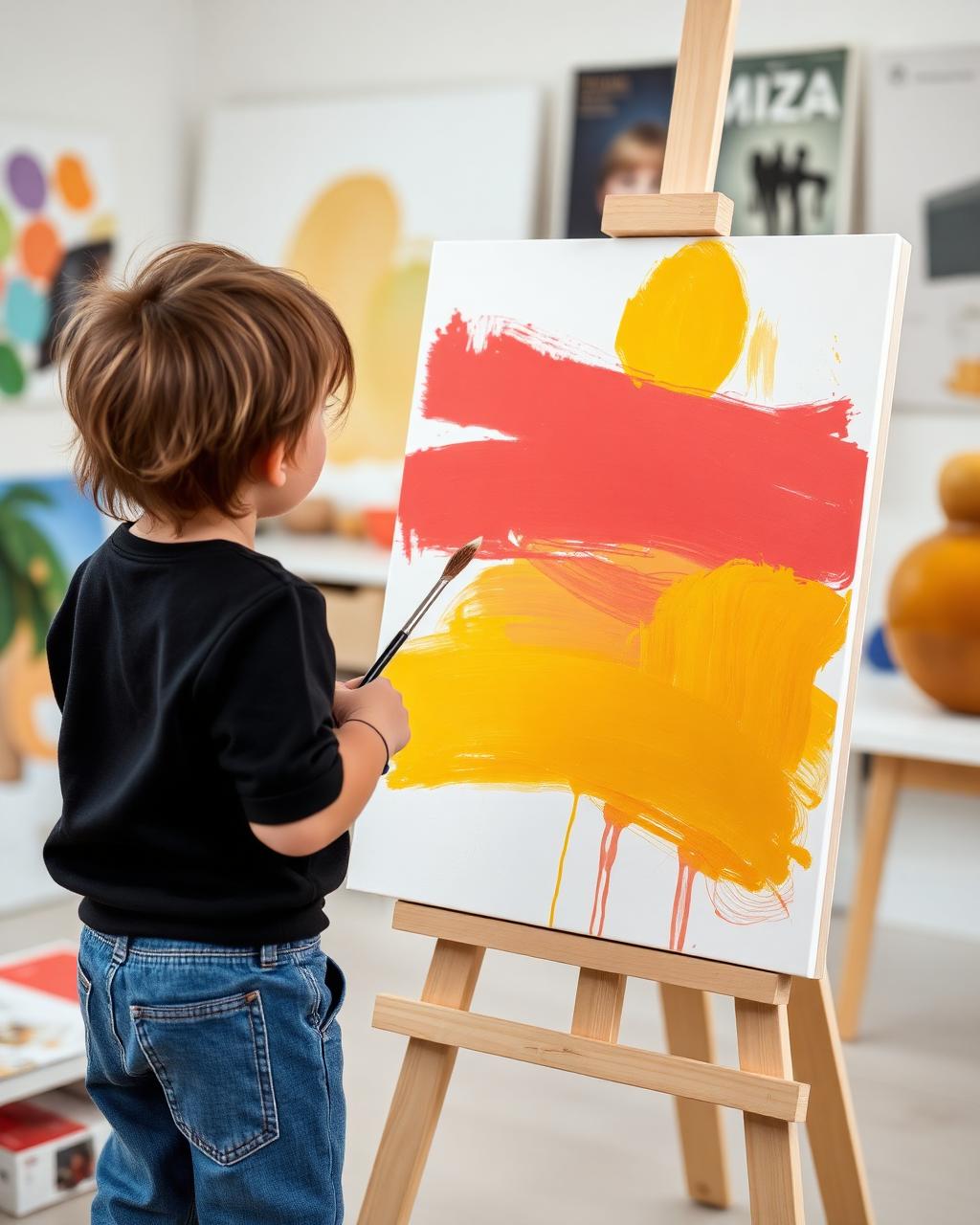 A child painting on canvas